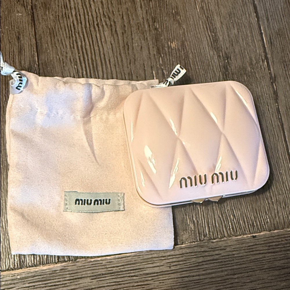 Miu Miu Pale Pink Quilted Patent Compact Mirror